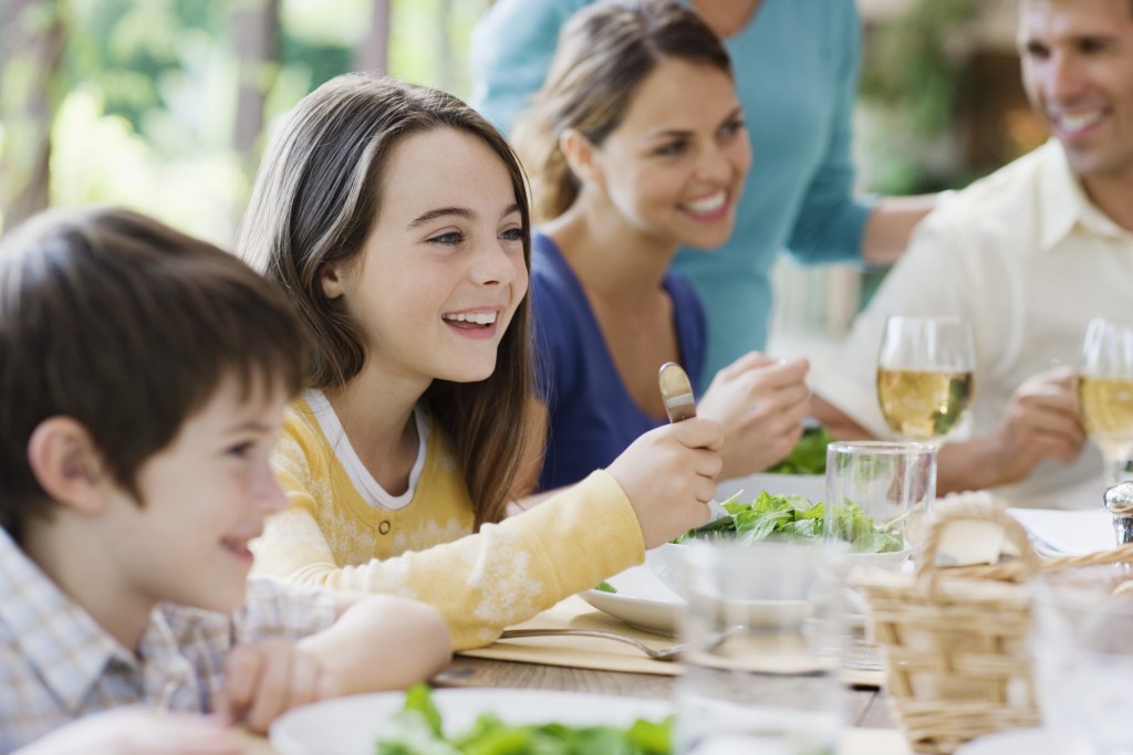 Family eating dinner together